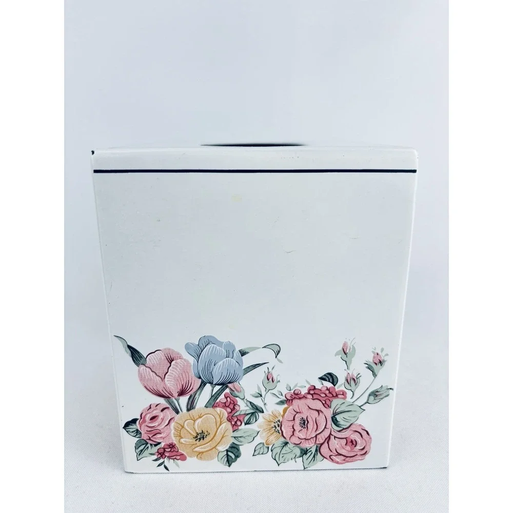 Andre Richard Floral Flowers Square Metal Tissue Box Vintage Retro Cottagecore